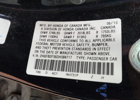 2013 Honda Civic Lx from USA, damaged, VIN 2HGFB2F56DH584717